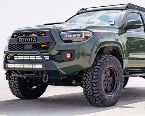 16-Up Tacoma Stealth Bumper 32 Inch LED Bar Spot Beam Bumper Light Bar-Blue-Tall No 2nd LED Bar No Winch No D-Ring Cali Raised LED