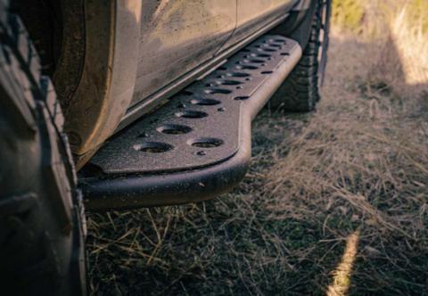 Step Edition Rock Slider For 24-Present Toyota Tacoma/Double Cab Short Bed W/ No Kick Out/Yes (Powdercoat)/Powdercoat Cali Raised LED