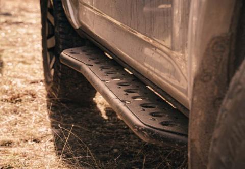 Step Edition Rock Slider For 24-Present Toyota Tacoma/Double Cab Short Bed W/ No Kick Out/Yes (Powdercoat)/Powdercoat Cali Raised LED