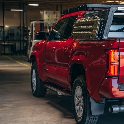 Step Edition Rock Slider For 24-Present Toyota Tacoma/Double Cab Long Bed W/ Kick Out/Yes (Bed Liner)/Raw Steel Cali Raised LED
