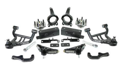 Front Sla Suspension System For 1979-1993 Mustang W/ Aftermarket K-Member For Use W/ Coil-Overs Or Shockwaves Sold Separately Tubular Lower Arms Billet Upper Arms Frame Mounts Spindles Hubs Steering Arms And Tie Rods Ridetech