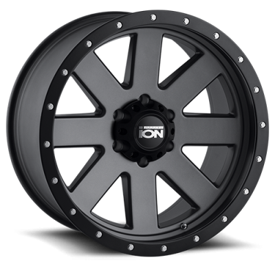 Cast Aluminum Wheels 134 GY 17x8.5 Black Beadlock Matte Gunmetal Gray 5 On 114.3 Bolt Pattern -6 Offset ION Wheels