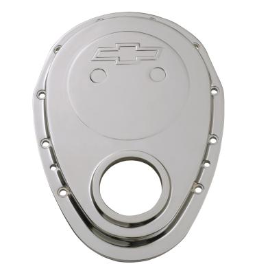 Timing Chain Cover Chrome Plate Aluminum With Bowtie Logo Fits SB Chevy 69-91 Chevrolet Performance Parts