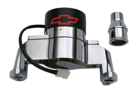 Electric Engine Water Pump Aluminum Chrome with Bowtie Logo Fits SB Chevy Chevrolet Performance Parts
