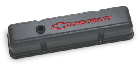 Engine Valve Covers Stamped Steel Tall Shark Gray Bowtie Logo Fits SB Chevrolet Proform