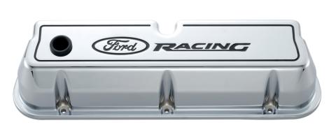 Engine Valve Covers Tall Style Die Cast Chrome with Ford Logo For SB Ford Recessed Black Ford Racing Logo Ford Racing