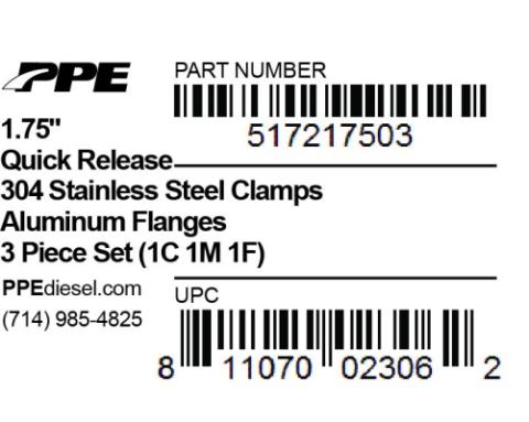 1.75 Inch QR Aluminum V-Band 3 Pc Set 1C 1M 1F PPE Diesel