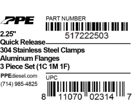 2.25 Inch QR Aluminum V-Band 3 Pc Set 1C 1M 1F PPE Diesel
