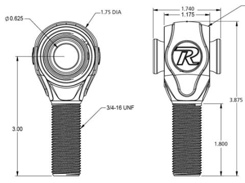 R-Joint 3/4-16 Left Hand X 5/8 Bolt Spacers For Bracket Spacing Of 1.75 Inch Ridetech
