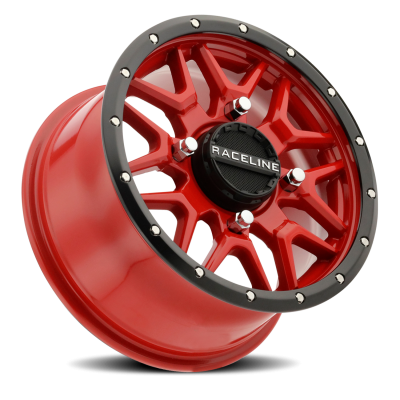 Aluminum Wheels 14x7 Krank Simulated Beadlock UTV A94R Red 10 Offset 4 on 110 Bolt Pattern Raceline