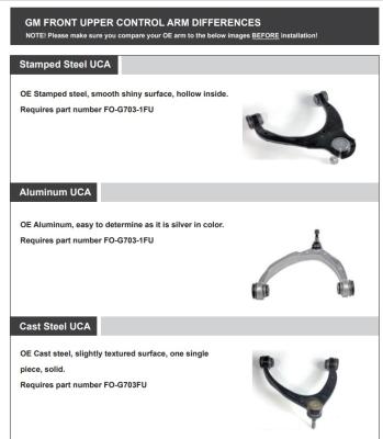 Front Upper Control Arms for 2-4 Inch Lift 07-16 Escalade 07-16 Escalade ESV/07-13 Escalade EXT/07-13 Avalanche/07-18 Sivlerado/Sierra 1500/14-20 Suburban 1500/07-20 Tahoe/07-20 Yukon/15-20 Yukon XL 07-14 Yukon XL 1500 Freedom Off-Road