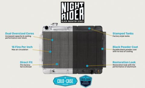 67-70 Mustang Big Block 24 Inch Automatic Aluminum Performance Radiator Black Night Rider Series Cold Case Radiators