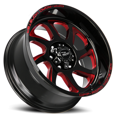 Aluminum Wheels 20x10 M22 GBMLR Series Milled Gloss Black/Candy Red 5 On 127 Bolt Pattern -19 Offset Off Road Monster