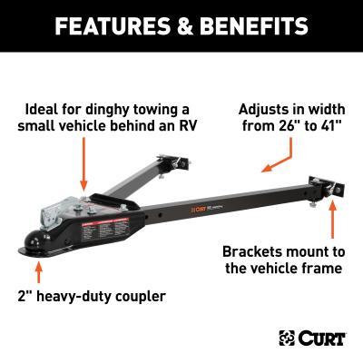 Curt Tow Bar with Adjustable-Width Arms Car Mount 2 Inch Ball 5000 lbs. Safety Cables and Coupler Lock Sold Separately) RockJock 4X4