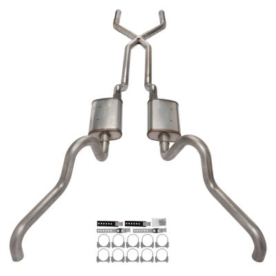 1966-71 Ford Fairlane 2.5 Inch X-Pipe Crossmember Back Quarter Panel Exit Exhaust Violator Mufflers Pypes Performance Exhaust