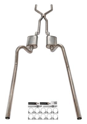 1966-71 Ford Fairlane 2.5 Inch H-Pipe Crossmember Back Rear Exit Exhaust Violator Mufflers Pypes Performance Exhaust