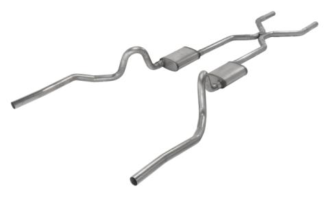 Crossmember Back w/H-Pipe Exhaust System 70-71 GTO/68-72 442 Dual Split Rear Valance Exit 2.5 in Intermediate And Tail Pipe 18 Inch Turbo Pro Mufflers And Hardware Incl Tip Not Incl Pypes Exhaust
