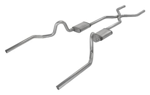 Crossmember Back w/H-Pipe Exhaust System 64-74 GM A Body Split Rear Dual Exit 3 in Intermediate And Tail Pipe Turbo Pro Mufflers/Hardware Incl Tip Not Incl Pypes Exhaust