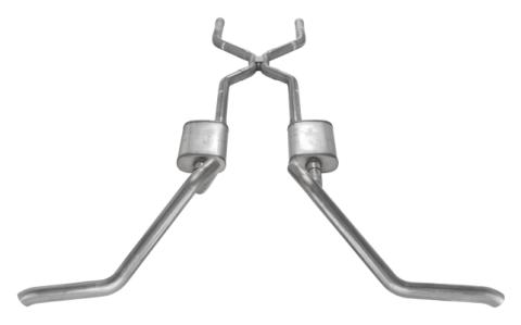 Crossmember Back w/H-Pipe Exhaust System 65-70 B-Body Split Side Dual Exit 2.5 in Intermediate And Tail Pipe Race Pro Mufflers/Hardware Incl Tip Not Incl Pypes Exhaust