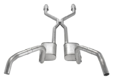 Crossmember Back w/H-Pipe Exhaust System 75-79 Nova Split Rear Dual Exit 2.5 in Intermediate And Tail Pipe Turbo Pro Muffler/Hardware Incl Tip Not Incl Catalytic Converter Incl Pypes Exhaust