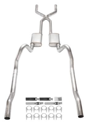 1966-1974 Mopar B-Body 3 Inch Crossmember Back Exhaust System With X-Pipe 409 Stainless With Race Pro Mufflers SMB13R