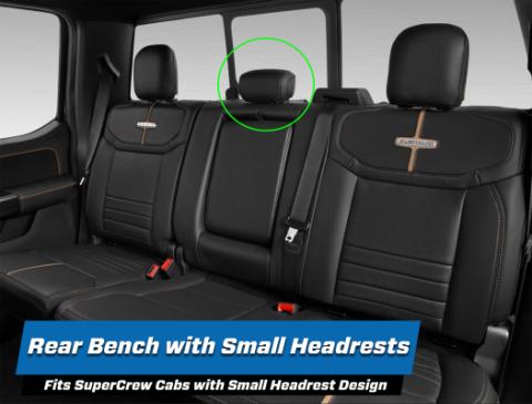 Rear Bench Seat Covers for 2021-Present Ford F150, 2023-Present Super Duty, Black with Red Stitch PRP Seats