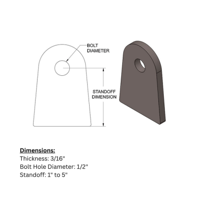 3/16 Inch Flat Tab 1/2 Inch Hole W/ 1 1/4 Inch Stand Off SDHQ Offroad