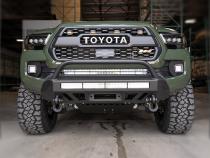 16-Up Tacoma Stealth Bumper 32 Inch LED Bar Spot Beam No Switch 32 Inch Spot Beam with Relocation Mounts No Switch No Winch No D-Ring Cali Raised LED