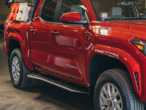Step Edition Rock Slider For 24-Present Toyota Tacoma/Double Cab Short Bed W/ No Kick Out/Yes (Powdercoat)/Powdercoat Cali Raised LED