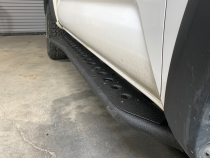 Step Edition Rock Slider For 24-Present Toyota Tacoma/Double Cab Long Bed W/ Kick Out/Yes (Raw Steel)/Powdercoat Cali Raised LED